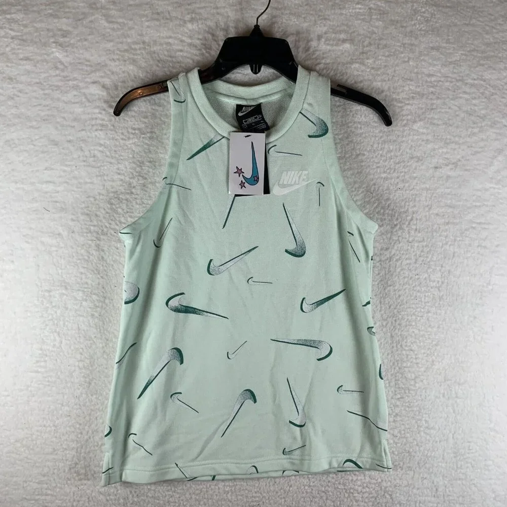 Nike Tank Top Girls XL Green Terry Printed Cotton Slim Fit‎ Round Pullover 6912